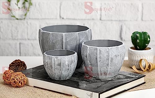 SATYAM KRAFT 3 Piece Ceramic Vase (ONLY VASE,NO Flower) Ceramic Look Unbreakable for Flower Pot, Home Décor, Bedroom, Office, Living Room, Table Centrepiece