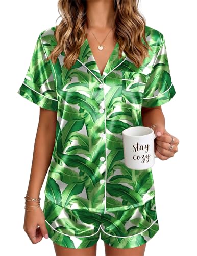 Image of Ekouaer Satin Pajamas for Women Silk Pjs Short Set 2 Piece Lounge Sets