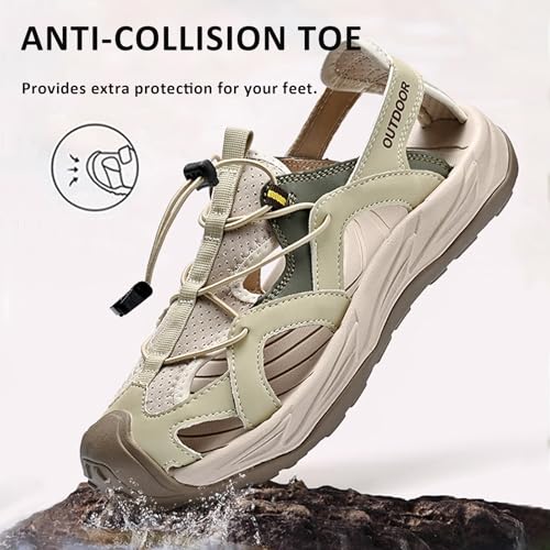 Men's Leather Closed Toe Sport Sandals Adjustable Outdoor Hiking Athletic Waterproof Arch Support Walking Sandals Summer Waterproof Beach Water Shoes3