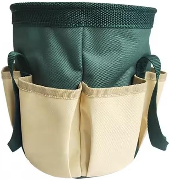 Large Capacity Contrast 2 Solid Colors Optional Oxford Cloth Side Pockets Around Round Bucket Garden Tool Holder Organizer Bags