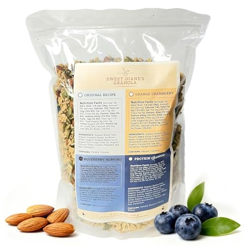 Image of Sweet Diane's Granola - Family Size (36 oz) Blueberry Almond Organic Granola, Low-Sugar, High-Fiber, Gluten-Free, Vegan, Delicious Breakfast and Snack Topper