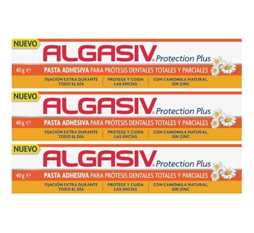 Algasiv Protection Plus Pasta Adhesiva Prótesis Dentales Totales Y Parciales, 40 g (3 Pack)