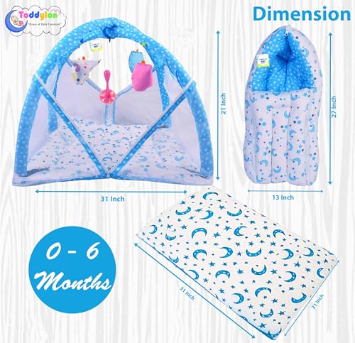 Image of Toddylon Baby Bedding Set for Newborns with Mattress, Mosquito Net, Carry Bag, Cotton Combo, Infant Bed (0-6 Months) (4PCS Set)