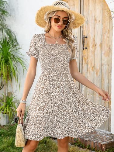 Image of Lyrur Women's Short Sleeve Summer Dresses 2026 Spring Casual Square Neck Easter Dress A-Line Tiered Sundress with Pockets