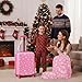 Redbaker 17 Inch 6 Pcs Kids Luggage Set Kids Rolling Luggage Double Pattern Suitcase for Boys Girls (Light Pink, Leopard Print Style)
