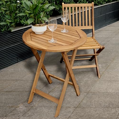 VICTORY RELAX Acacia Wood Round Table, Foldable Waterproof Large, Collapsible Rustic Outdoor Wooden Coffee Tables for Patio Lawn Deck Balcony Bathroom-Natural - Thumbnail 6