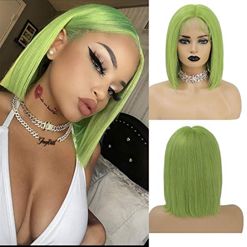 BHL Unprocessed China Virgin Human Hair 13X4X1 T Part Lace Frontal Wigs Straight Bob Hair for Black Women Wigs Pre Plucked with Baby Hair 150% Density Could be Restyled (14 Inch, Rose Pink)