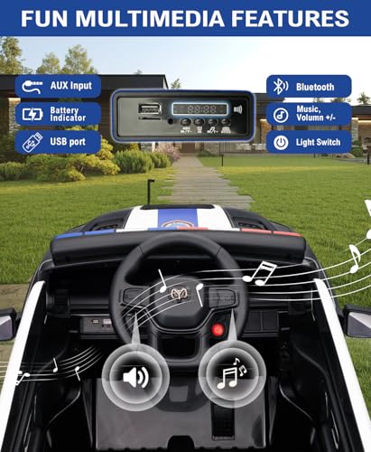 Image of 24V Ride on Police Car, 4WD Electric Kids Patrol Vehicle with Parental Remote Control, Flashing Lights, Siren, Megaphone, Bluetooth, Spring Suspension, 2-Seater Motorized Toy Truck for Kids