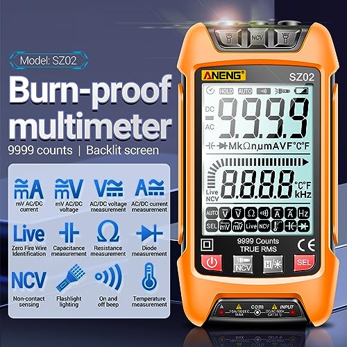 Siuke Multimeters,Siuke Sz02 Smart Digital Multimeter Auto Range 9999 Counts Ncv Universal Meter Handheld Multifunctional Tester Voltmeter Ammeter With Backlight Flashlight Ac/Dc Voltage & Current Resistan thumb #1
