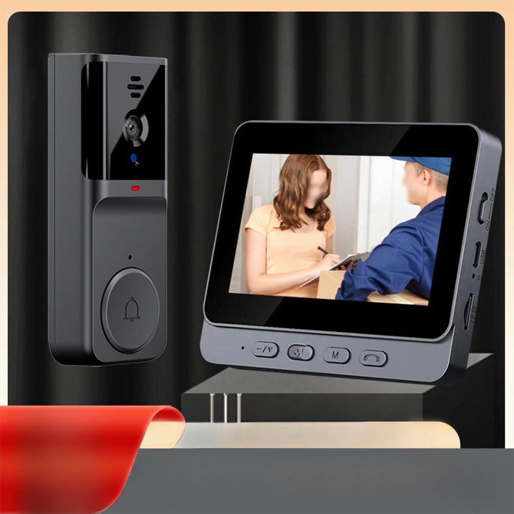 Timbre inalámbrico de video sin necesidad de WiFi, audio de 2 vías, cámara habilitada con pantalla, videoportero 1080P, diseño impermeable para uso en exteriores, suscripción