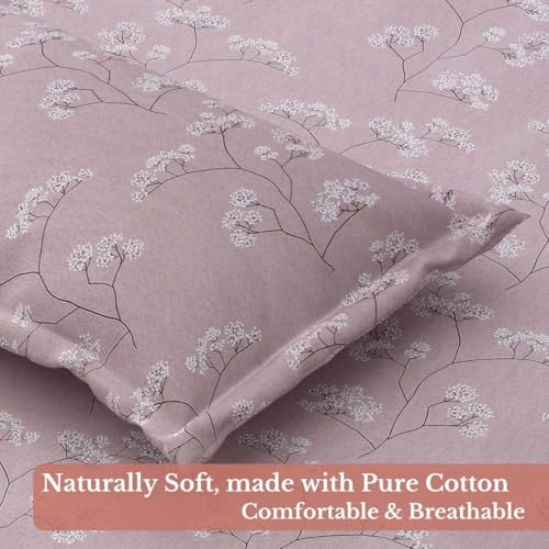Image of Jaipur Weaves Queen Size Fitted Bedsheet Cotton with Elastic, 100% Pure Cotton Double Bed Fitted Sheet with 2 Pillow Covers, 240 TC,60x78 Inches up to 8-inch Mattress,Floral Design(Pink, Queen Fitted)