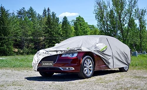 Image of Kaugung 6 Layers Car Cover Custom Fit Chrysler 300 from 2004 to 2025, Waterproof Car Cover All Weather for Automobiles Outdoor Indoor with Zipper Door, Sun Rain Dust Snow Protection.