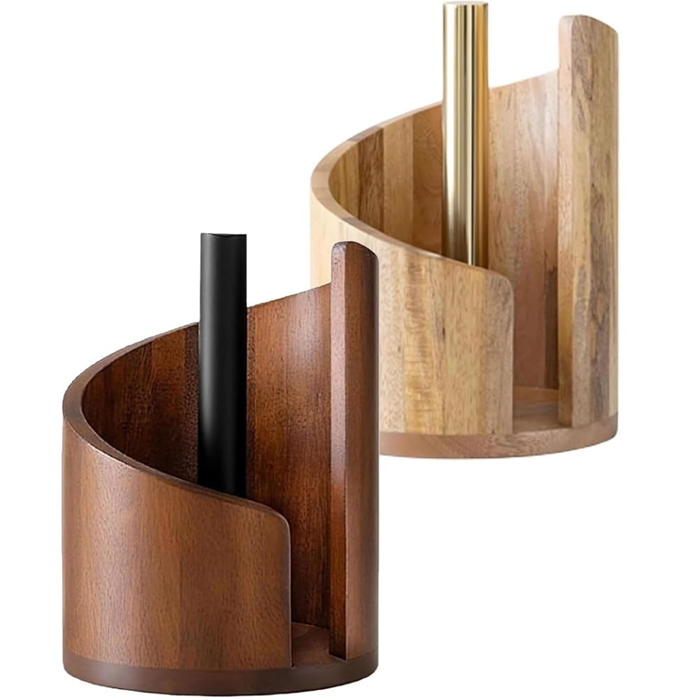 UDSKNV[KSL Wooden Mountain Paper Towel Holder, Upgraded Base and Iron Holders for Wood Kitchen Countertop B