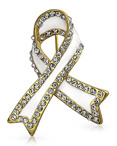 Image of Bling Jewelry Cancer Awareness Ribbon Brooch Pin - Silver Blue Pink Purple Crystal Enamel - Symbol of Support and Survival - Silver Gold Plated Accent - Thoughtful Jewelry for Women