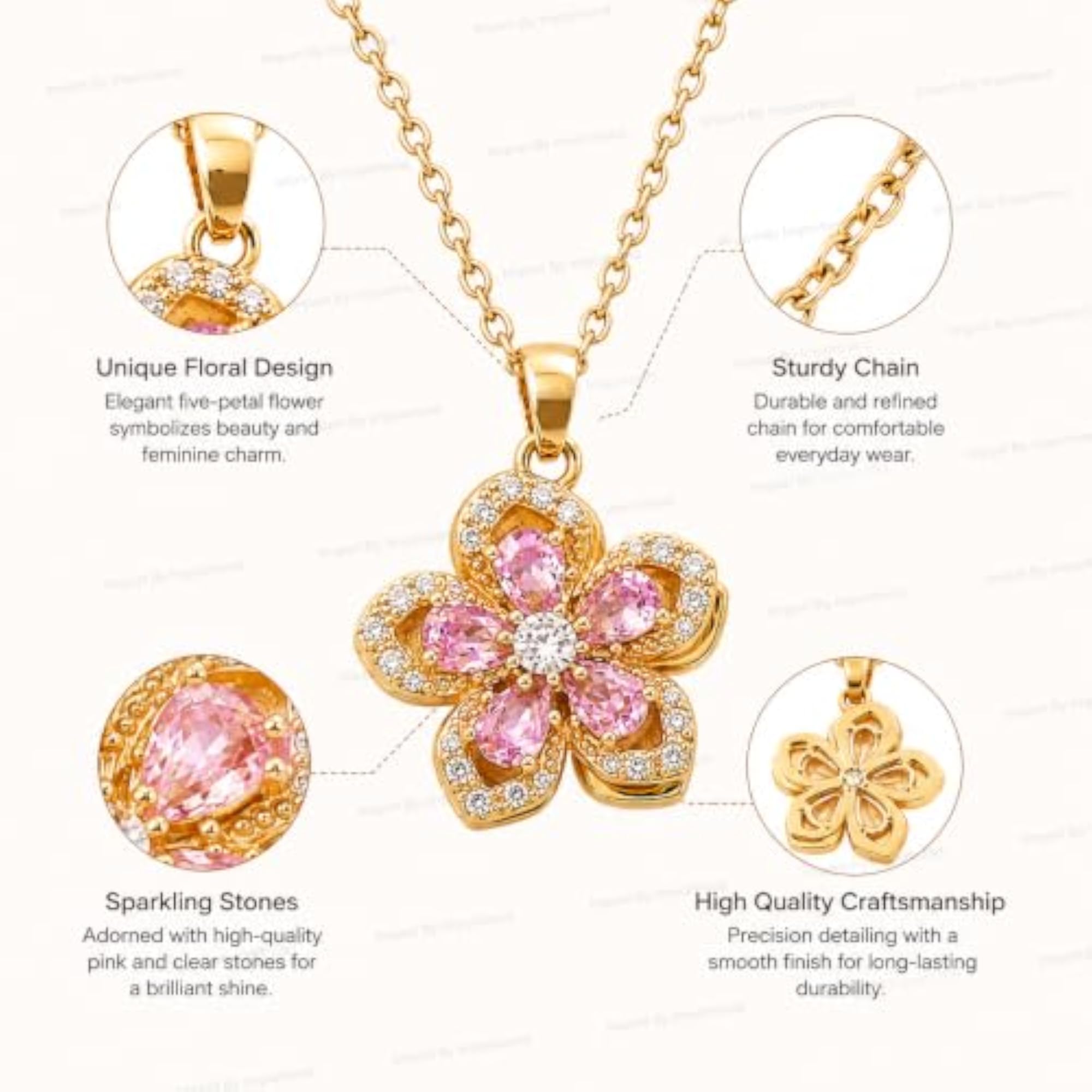 Rotating Flower Pendant Necklace Crystal Chain for Women