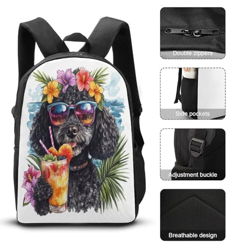 Tropical Beach Dog Flower Palm Leaves Backpack Set 3 Pieces Backpacks Lunch Bag Wallet For Travel Outdoor Sports3
