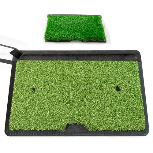 EAGLE WORK 2-in-1 Golf Hitting Mat with Integrated Ball Tray, 2 Replaceable Turfs and High-Stability...
