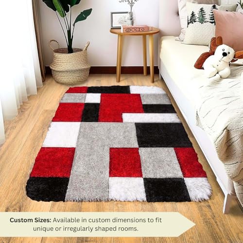 Image of Carpet for Hallway, Kitchen, and Modern InteriorsCarpetCozy Shag Runner for Living Room, Bedroom & Office Decor ETC Size 5x7 feet, Patten-Solid Red Box