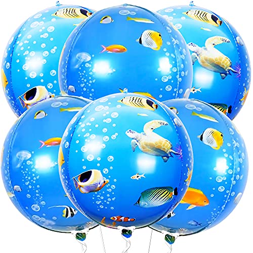 Sea Turtle Balloon for Ocean Theme Birthday - Large 22 Inch | Sea Creatures 4D Round Mylar Balloons | Ocean Theme Birthday Party Decorations | Ocean Animal Balloons for Under The Sea Party Decorations