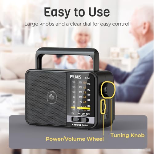 Image of PRUNUS J-25S Portable MW AM SW Radio FM for Home 1800mah Rechargeable Battery Solar Panel Charging New Model Long Antenna DSP Chip Good Reception Tuning Knob USB-C Charge with Handle