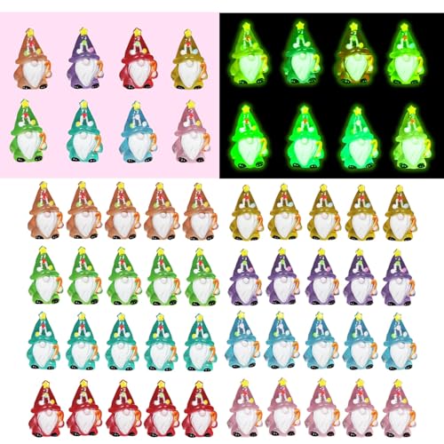 Prdingfy Mini Resin Gnomes Bulk 40 Pcs Glow in The Dark Miniature Gnome Figurines Tiny Garden Dwarf Statues to Hide for Fairy Garden Plant Pots Patio Yard Outdoor Spring Easter Decor