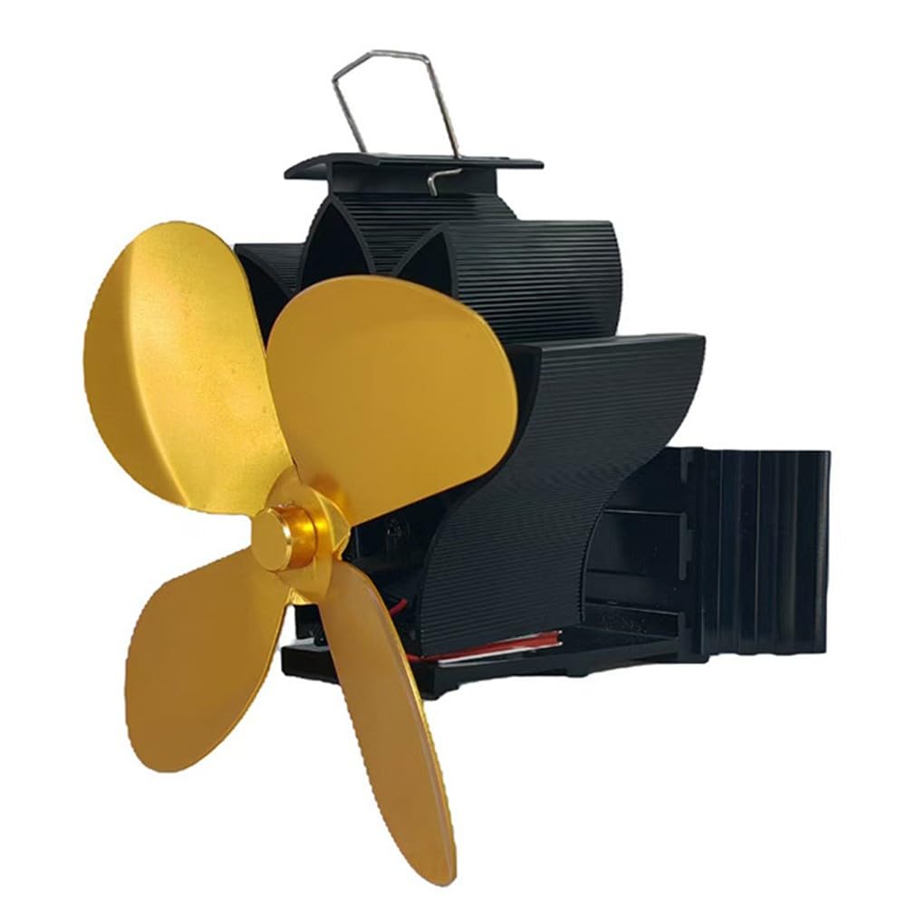 Lecreatekit Wärmebetriebener Holzofenventilator, leises Kamingebläse aus Aluminiumlegierung für effizientes Heizen, Gold und Schwarz