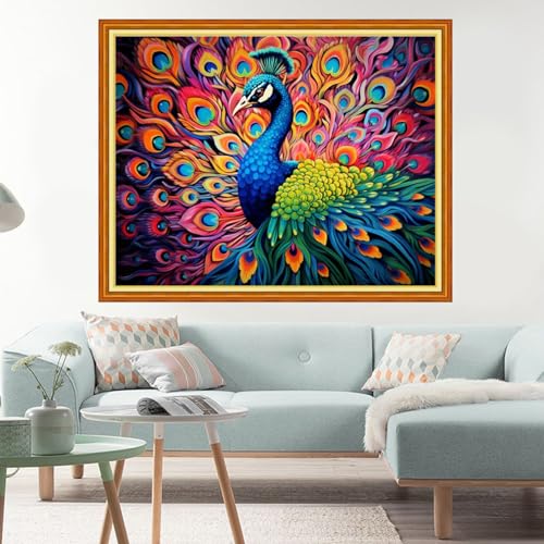 Image of Dimxvean Stamped Cross Stitch Kits,Cross Stitch Kits for Adults Beginners,Embroidery Kits Full Range of Cross Stitch Stamped Kits Needlepoint Kits Cross Stitch Patterns-Colorful Peacock 16x20 inch