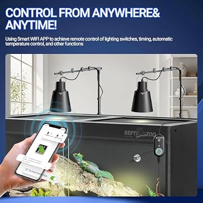 REPTI ZOO Smart WiFi Deep Dome Lamp Fixture & Thermostat Hygrostat Controller with Timing Combo, Reptile Light Fixture Reflector Cap, Day-Night Temperature & Humidity Monitor Control for Reptile Tank