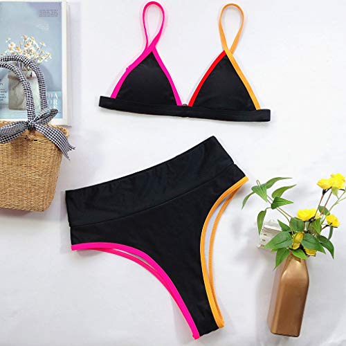 AxiBa Biquíni moderno sexy duas peças transpassado com apliques, Preto, M