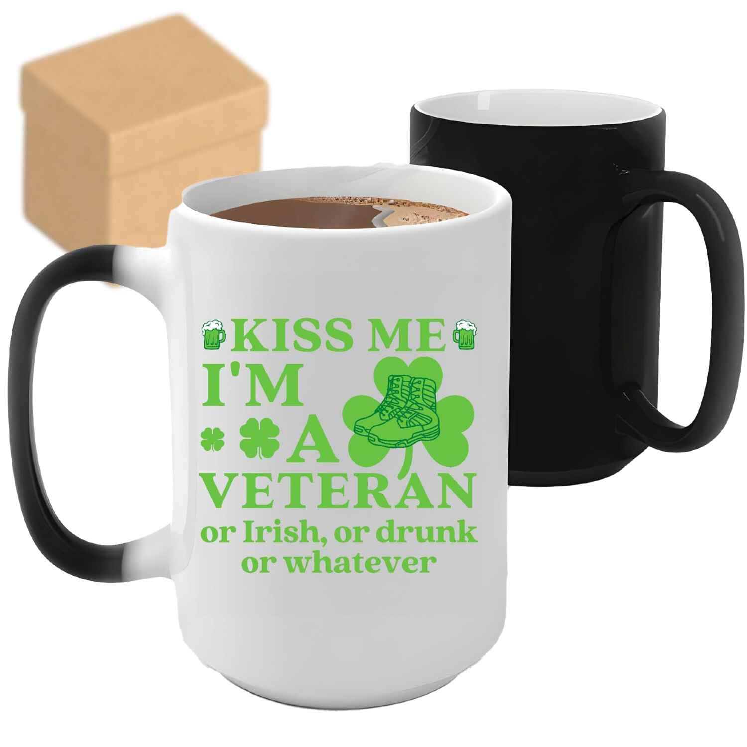 Irish Veteran's Gift, For Dad's St. Patrick's Day - Kiss Me, I'm A Beer And Wine Addict Humor Funny Quote, On 11oz 15oz Color Changing Mug