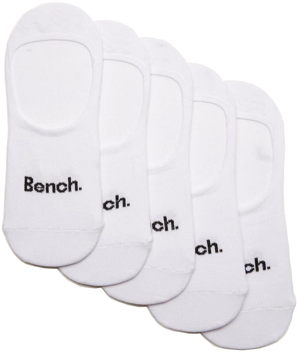 Bench Men's White 5 Pack Branded Invisible Trainer Liners No Show Sneaker Socks