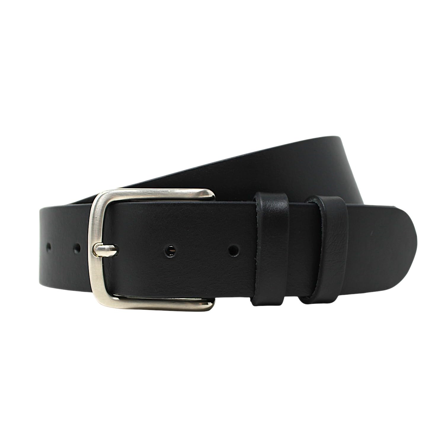 Cintura Uomo in Pelle Bovina Nera Made in Italy, 4 cm, Regolabile con Vite, Fibbia Nichel Satinato, Cintura Elegante per Jeans, Chino e Business Casual