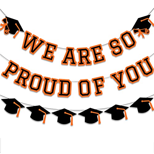 Image of We Are So Proud Of You Banner Graduation Party Decorations Congrats Grad Cap Garlands Wall Sign Orange