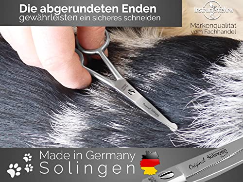 Fellschere aus Solingen Hunde Haarschere Pfotenschere mit einseitiger Mikroverzahnung Made in Germany Hundeschere mit gebogener Schnittfläche für die Fellpflege von Hunden Katzen Haustieren (11,7 cm)