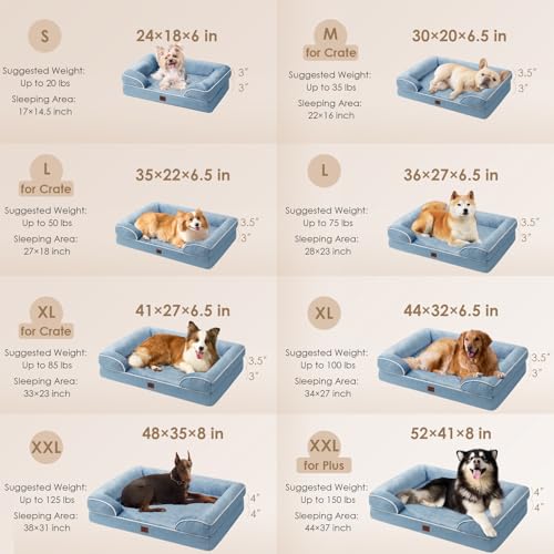 Image of EHEYCIGA Orthopedic Dog Bed for Medium Dogs, Waterproof Memory Foam Medium Dog Beds with Sides, Non-Slip Bottom and Egg-Crate Foam Pet Couch Bed with Washable Removable Cover, Washed Blue