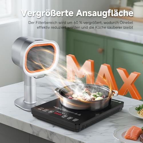 AMZCHEF Mobile Dunstabzugshaube - teleskopierbarer Höhe und 40° Neigung - Installationsfreie Mini Tragbare Abzugshaube mit 4-Gang-Modi, Geräuscharm,Großkalibriger Aluminiumfilter für Wohnung/RV,Silber