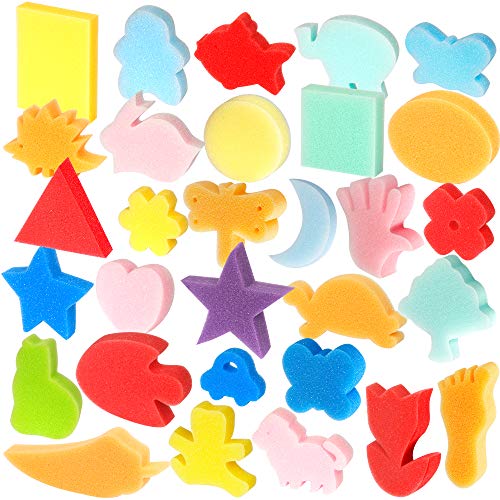 LEOBRO 30pcs Sponge Painting Shapes Painting Craft Sponge for Toddlers Assorted Pattern Early
