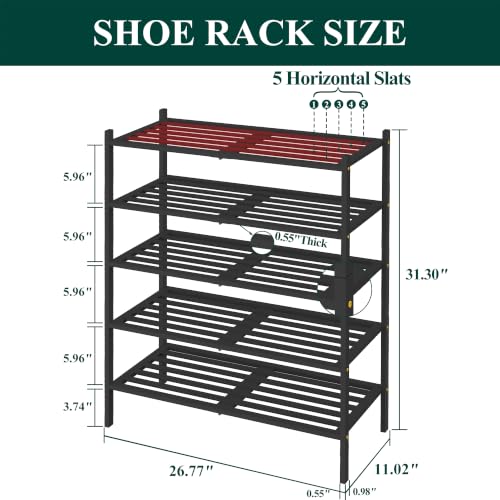 Image of Smiry Bamboo Shoe Rack, 5 Horizontal Slats, 5 Tier - 26.8 inch Wide, Black