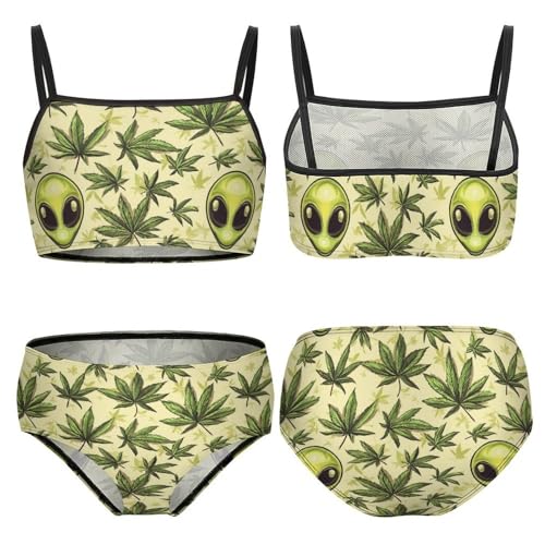 Aliens-Weed Leaf Girls Swimsuits Two Piece Bikini Sets Beach Sport Swimwear Bathing Suit3