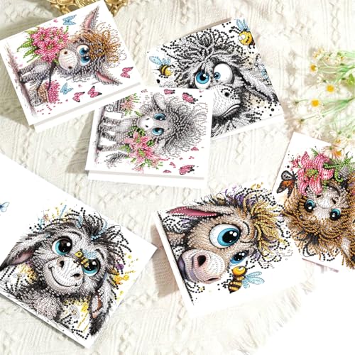 Image of 6 Pcs 30x15cm 5D Diamond Painting Greeting Cards Kits, Handmade Festival Greeting Cards with Envelopes DIY Diamond Art Crafts Birthday Cards Sparkling Designs for Birthdays Christmas Holiday (Donkey)