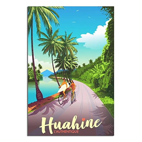 Idée cadeau poster Huahine de Polynésie sur toile vintage pour amateurs d'art