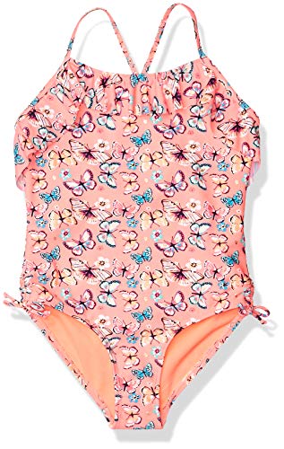Kensie - Girl's Outerwear Big Kensie Foil Butterfly Print One Piece Swimsuit, Coral, 7/8 Kensie - Girl's Outerwear Big Kensie Foil Butterfly Print One Piece Swimsuit, Coral, 7/8