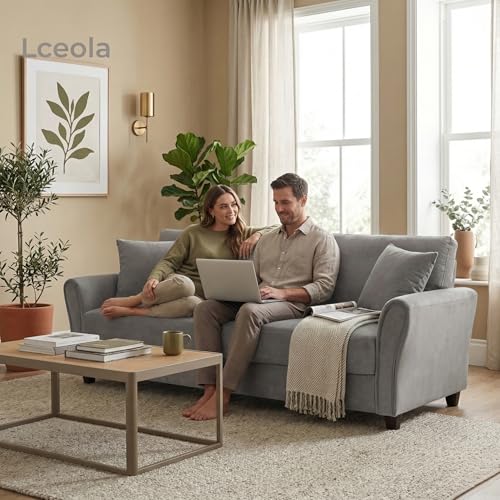 Image of 3 Seater Lceola Premium Fabric Sofa |Stylish And Comfortable Living Room Furniture| Heavy Quality Sofa And Builtin| Throne Of Comfort,Lightgrey