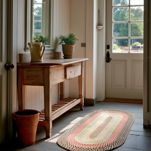 Super Area Rugs Runner 2' X 6' Brown - Red - Green Oval Braided Rug for Farmhouse/Primitive Style Kitchens and Bathrooms - image 1