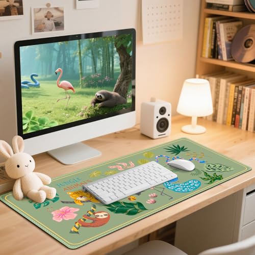 AIMSA Green Large Mouse Pad, Desk Matt for Desktop, XXL Desk Mat for Keyboard and Mouse, Jungle Animals Anti-Slip Big Mousepad Computer Mat with Stitched Edges — view 5