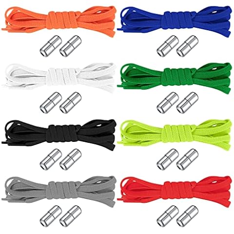 8 Pairs No Tie Elastic Laces with Quick Release, Elastic Shoelaces with Metal Clasps Buckles, Lock Tieless Shoe Laces Replacement for Trainers Adults Kids All Shoes Cover