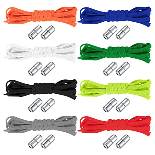 XiangJunly 8 Pairs No Tie Elastic Laces with Quick Release, Elastic Shoelaces with Metal Clasps Buckles, Lock Tieless Shoe Laces Replacement for Trainers Adults Kids All Shoes (Color - 8)