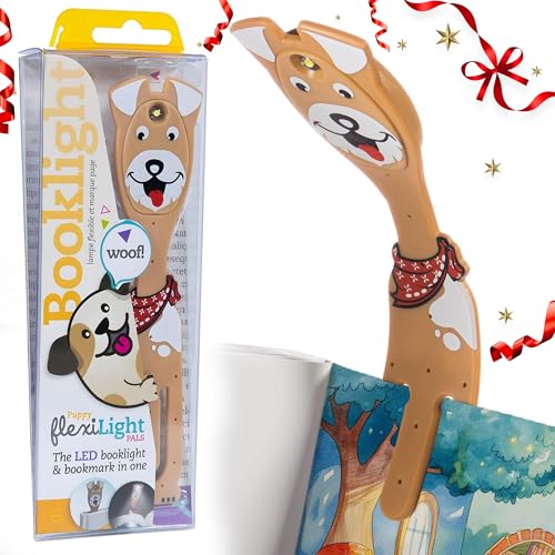Image of Gifts for Readers & Writers Book Light for Kids, Clip On Reading Light for Bed, 2in1 Flexilight Pals & Bookmark, Small & Lightweight with a Soft Glow, 2 Batteries Included, Dog