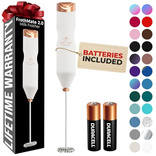 Image of Zulay Kitchen Powerful Frother Wand AA Batteries Included, Ultra Fast Handheld Drink Mixer, Comfort Milk Frother, Stainless Steel Whisker, Frother Handheld for Coffee, Protein & Matcha - Frothmate 2.0