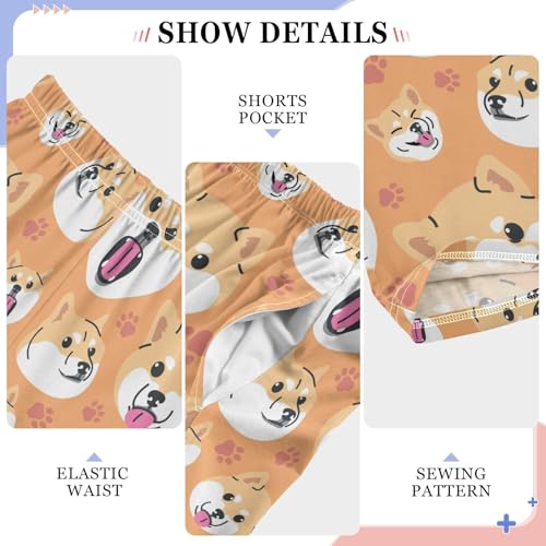 Corgi Dog Paw Print Boys Long Pants Soft Trousers Elastic Waist Kids Lounge Bottoms with Pockets S-XL4